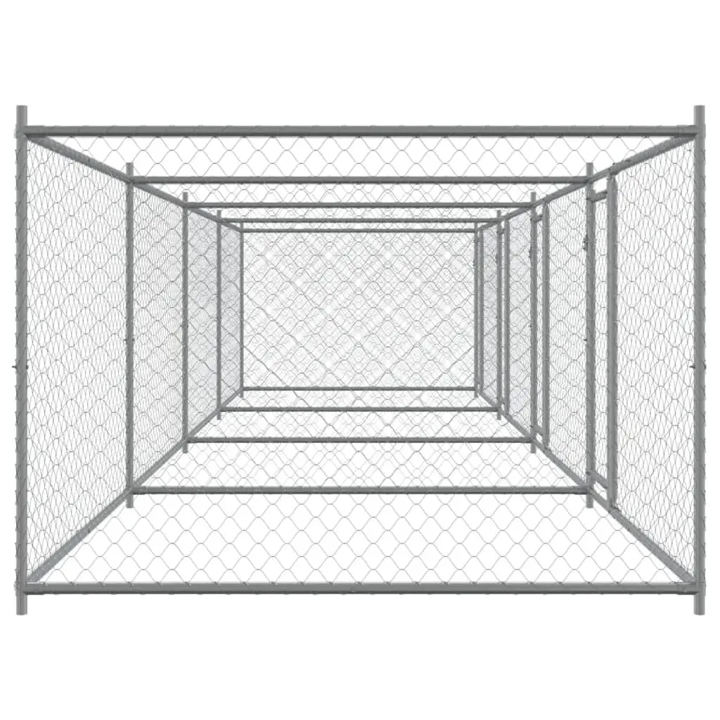 Dog Kennel Cage Outdoor Pet Run 8x2x1.5 m Galvanised Steel Grey