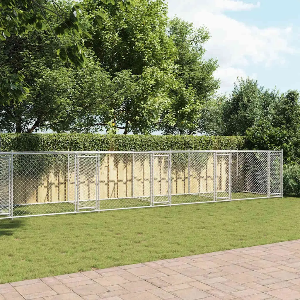 Dog Cage Outdoor Kennel Run Pen Grey Galvanised Steel Lockable Doors 12 x 2 x 1.5 m