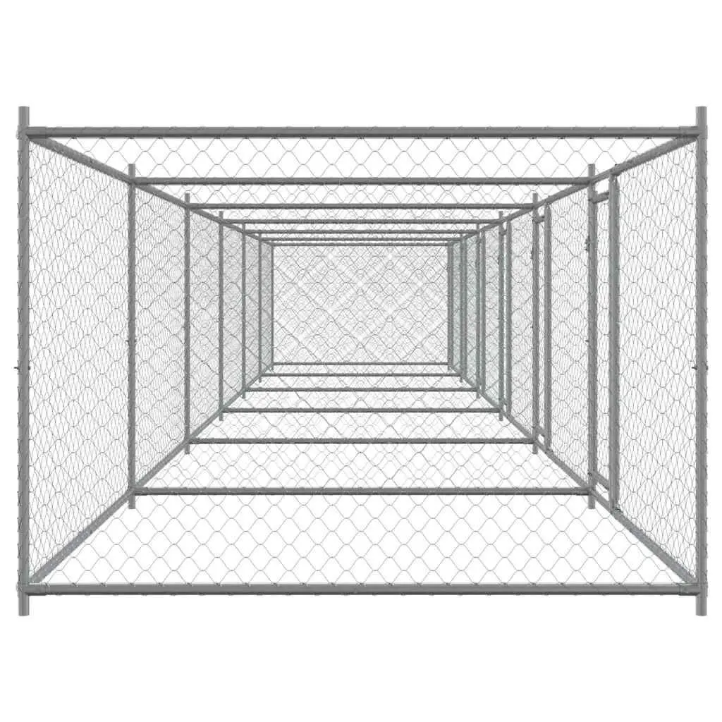 Dog Cage Outdoor Kennel Run Pen Grey Galvanised Steel Lockable Doors 12 x 2 x 1.5 m