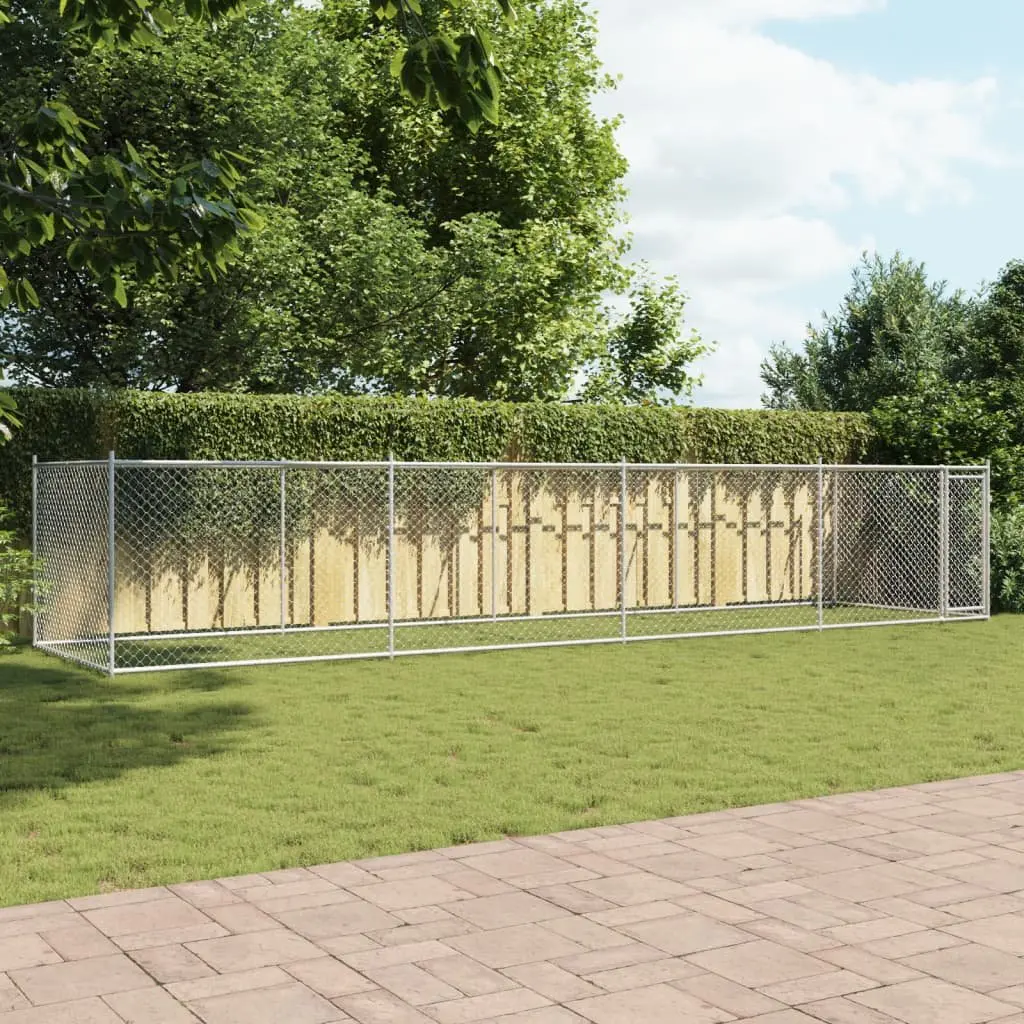 Dog Cage Outdoor Kennel 8 x 2 x 1.5 m Grey Galvanised Steel Mesh Lockable Door