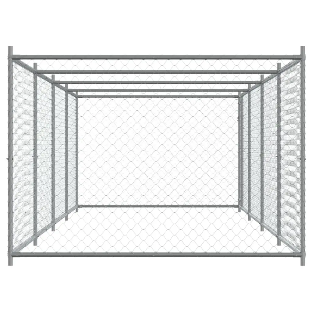 Dog Cage Outdoor Kennel 8 x 2 x 1.5 m Grey Galvanised Steel Mesh Lockable Door