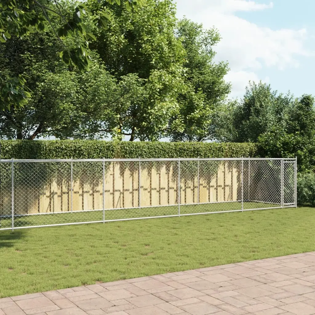 Dog Cage Kennel Run Pen with Door 12 x 2 x 1.5 m Grey Galvanised Steel Outdoor Exercise