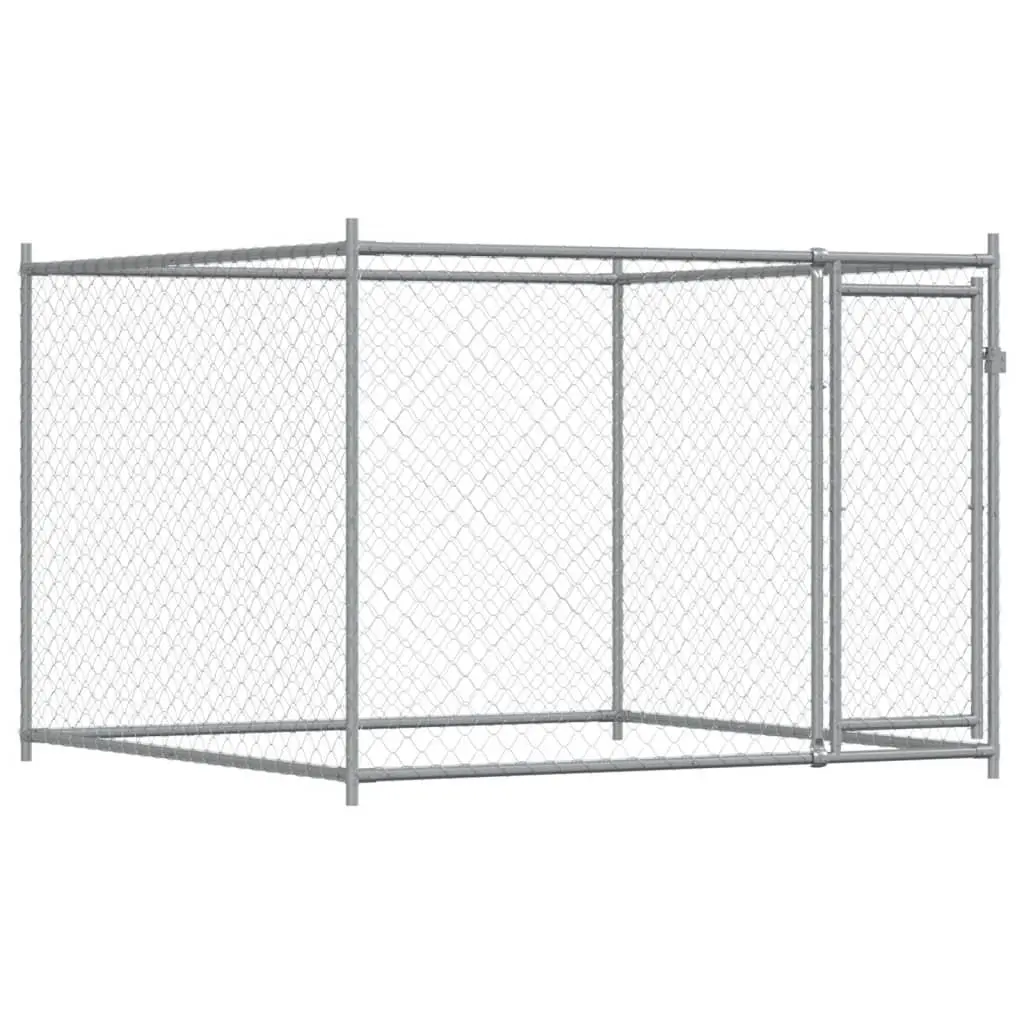 Dog Cage Kennel Run Pen with Door 12 x 2 x 1.5 m Grey Galvanised Steel Outdoor Exercise