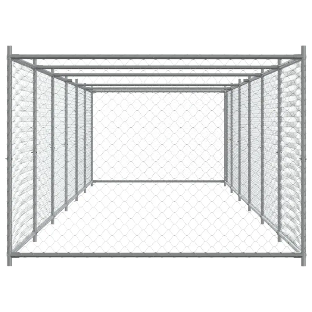 Dog Cage Kennel Run Pen with Door 12 x 2 x 1.5 m Grey Galvanised Steel Outdoor Exercise