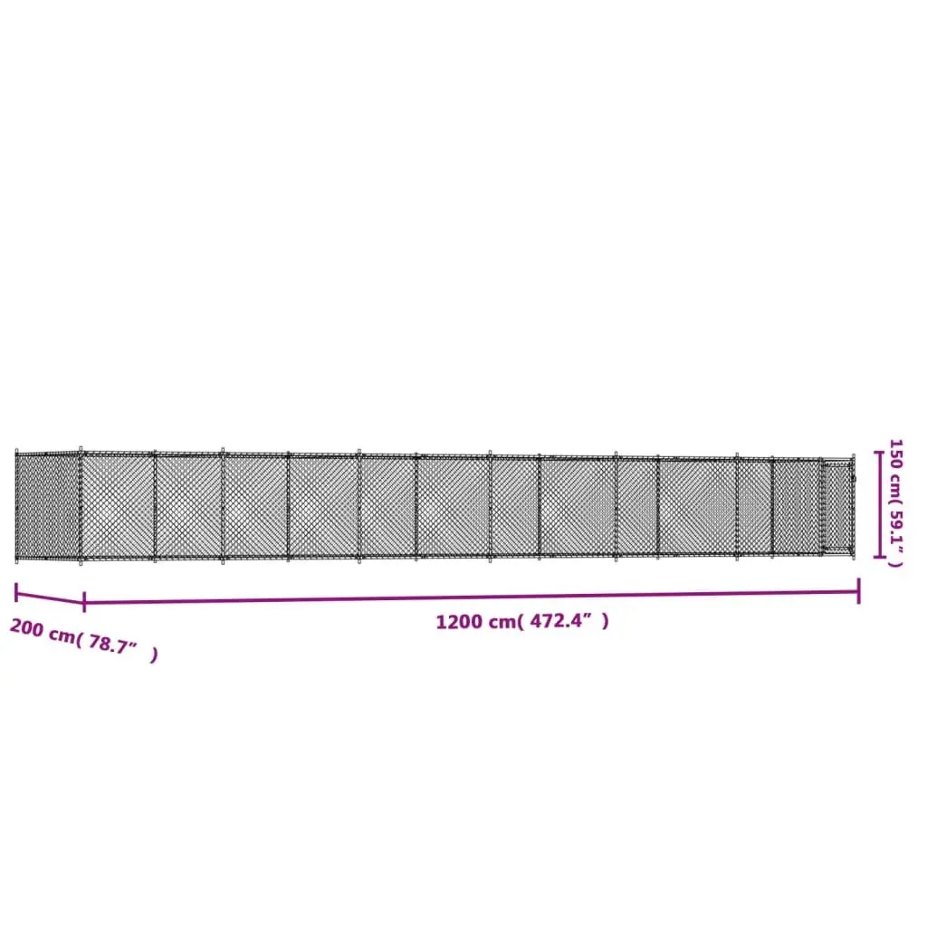 Dog Cage Kennel Run Pen with Door 12 x 2 x 1.5 m Grey Galvanised Steel Outdoor Exercise