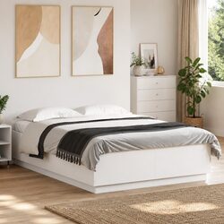 Durable White Bed Frame with RGB LED Lighting 150x200 cm