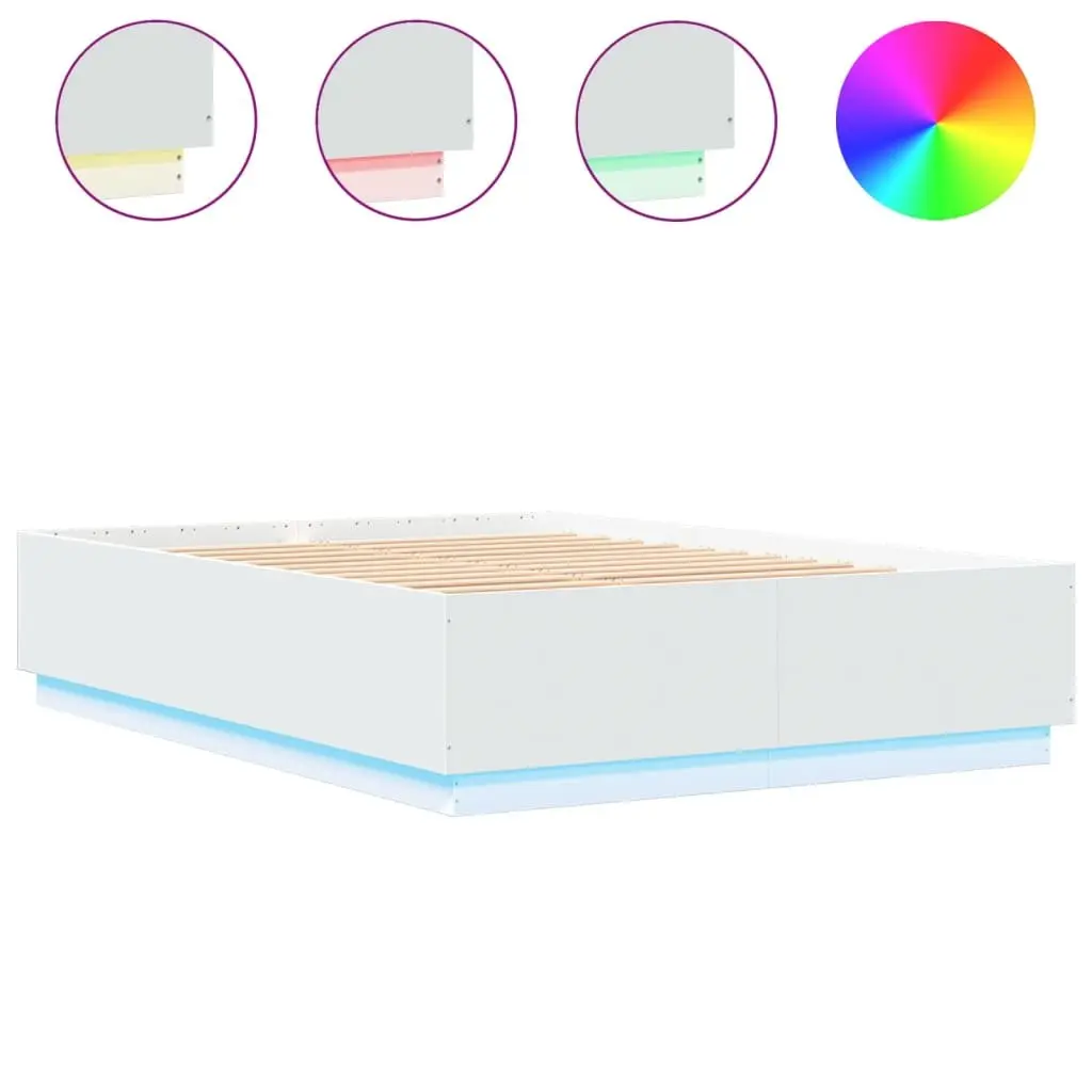 Bed Frame RGB LED Lights Slatted Base 150x200 cm White