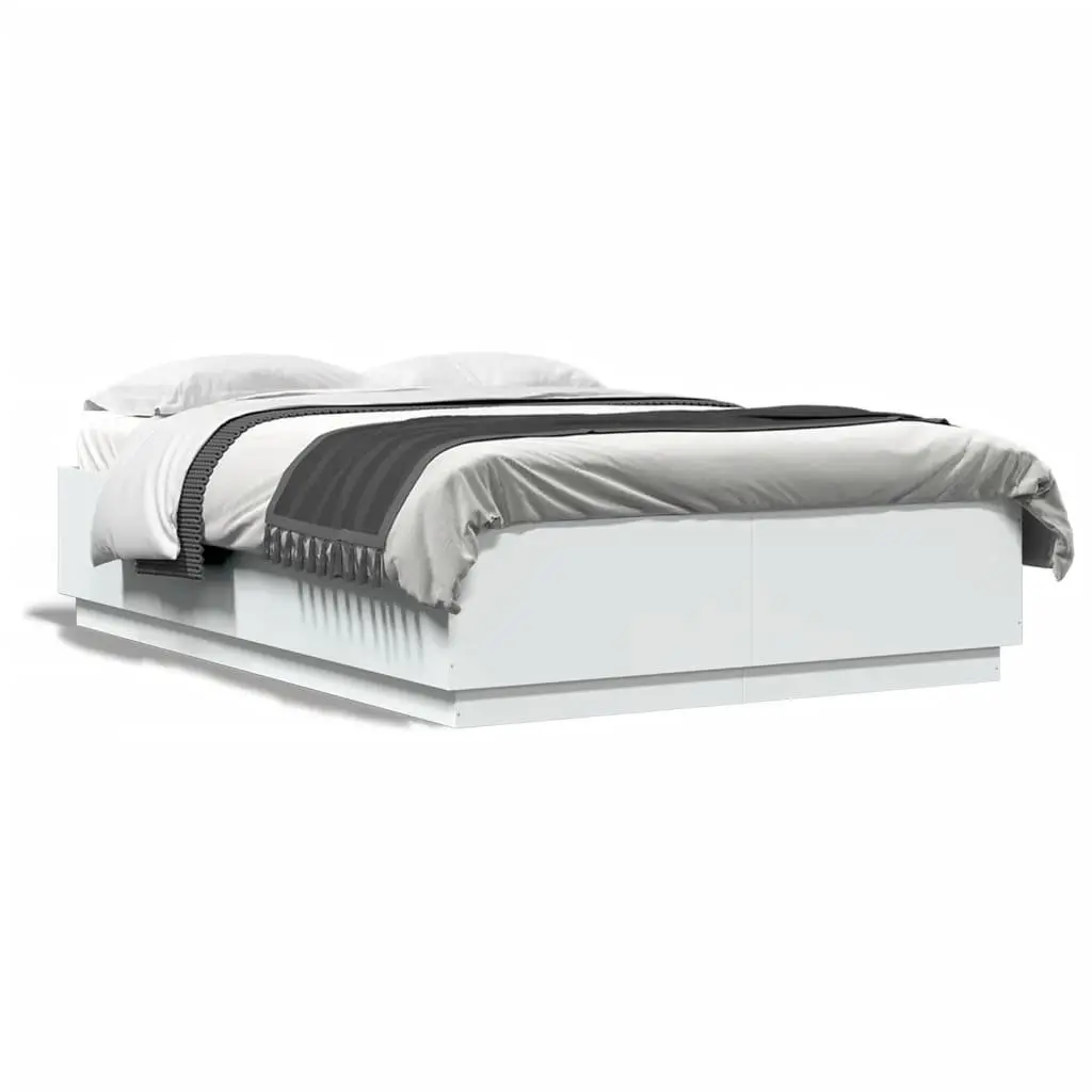 Bed Frame RGB LED Lights Slatted Base 150x200 cm White