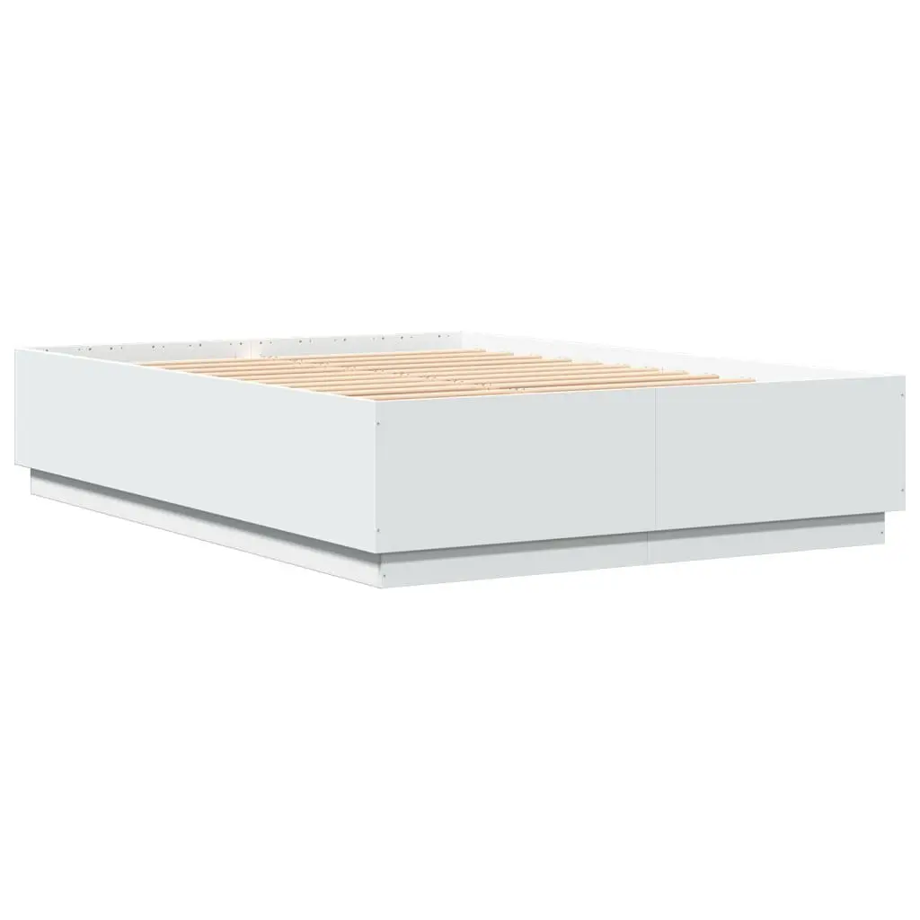Bed Frame RGB LED Lights Slatted Base 150x200 cm White