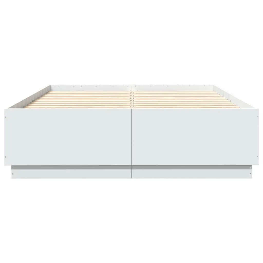 Bed Frame RGB LED Lights Slatted Base 150x200 cm White