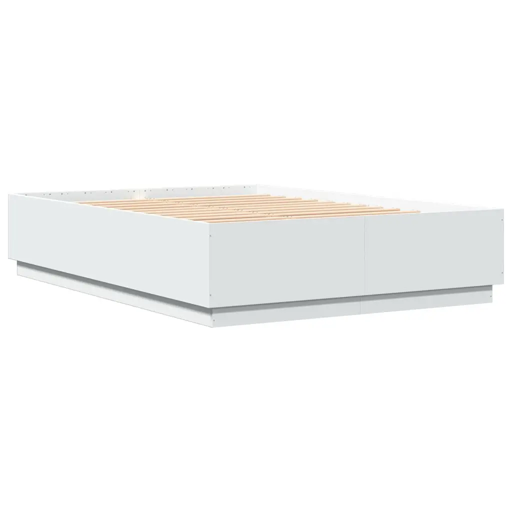 Bed Frame RGB LED Lights Slatted Base 150x200 cm White