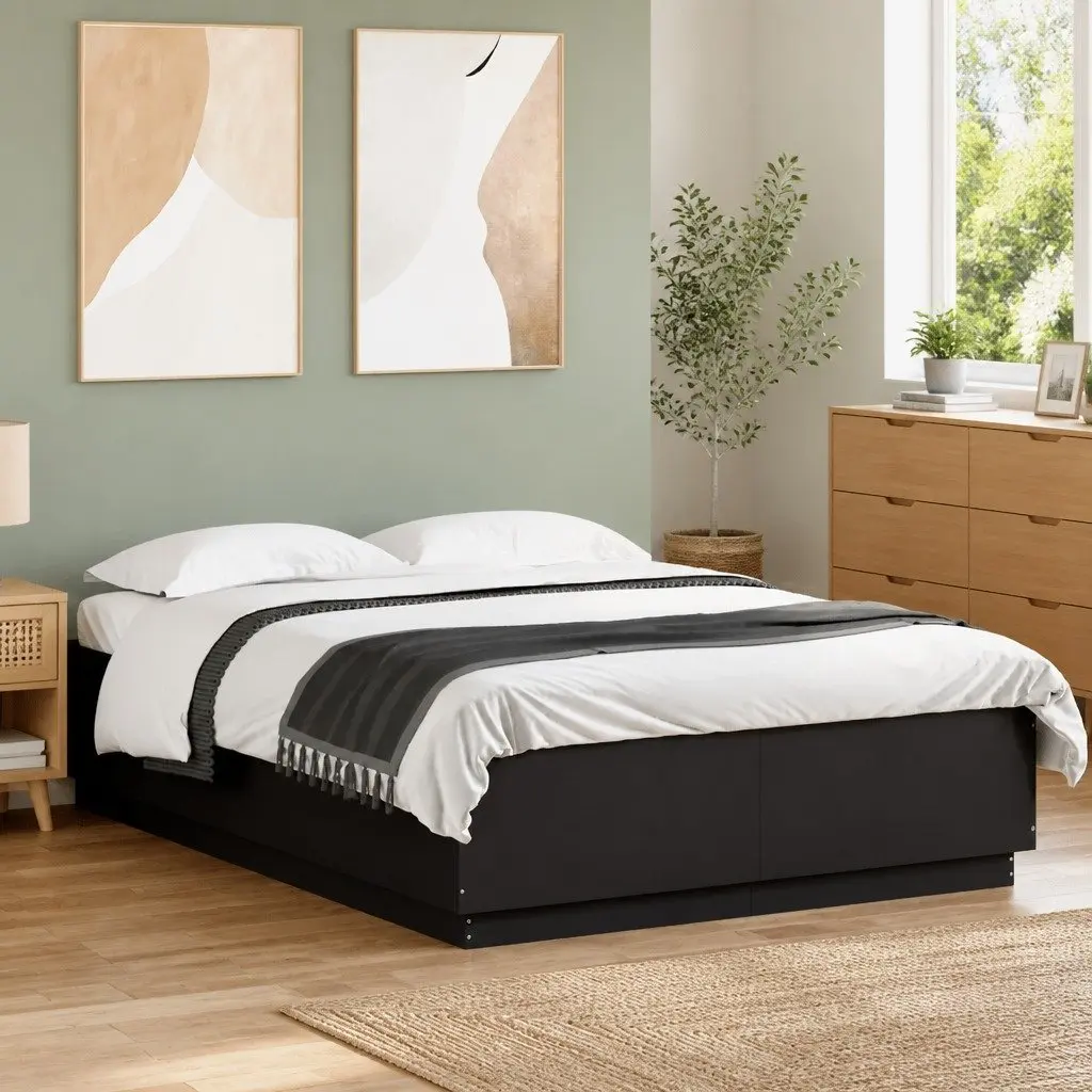 Bed Frame RGB LED Lights Slatted Base 150x200 cm Black