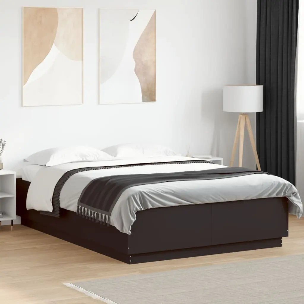 Bed Frame RGB LED Lights Slatted Base 150x200 cm Black