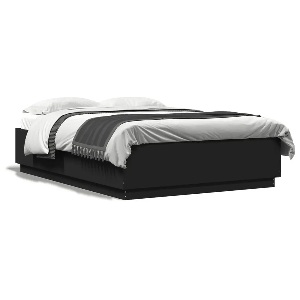 Bed Frame RGB LED Lights Slatted Base 150x200 cm Black