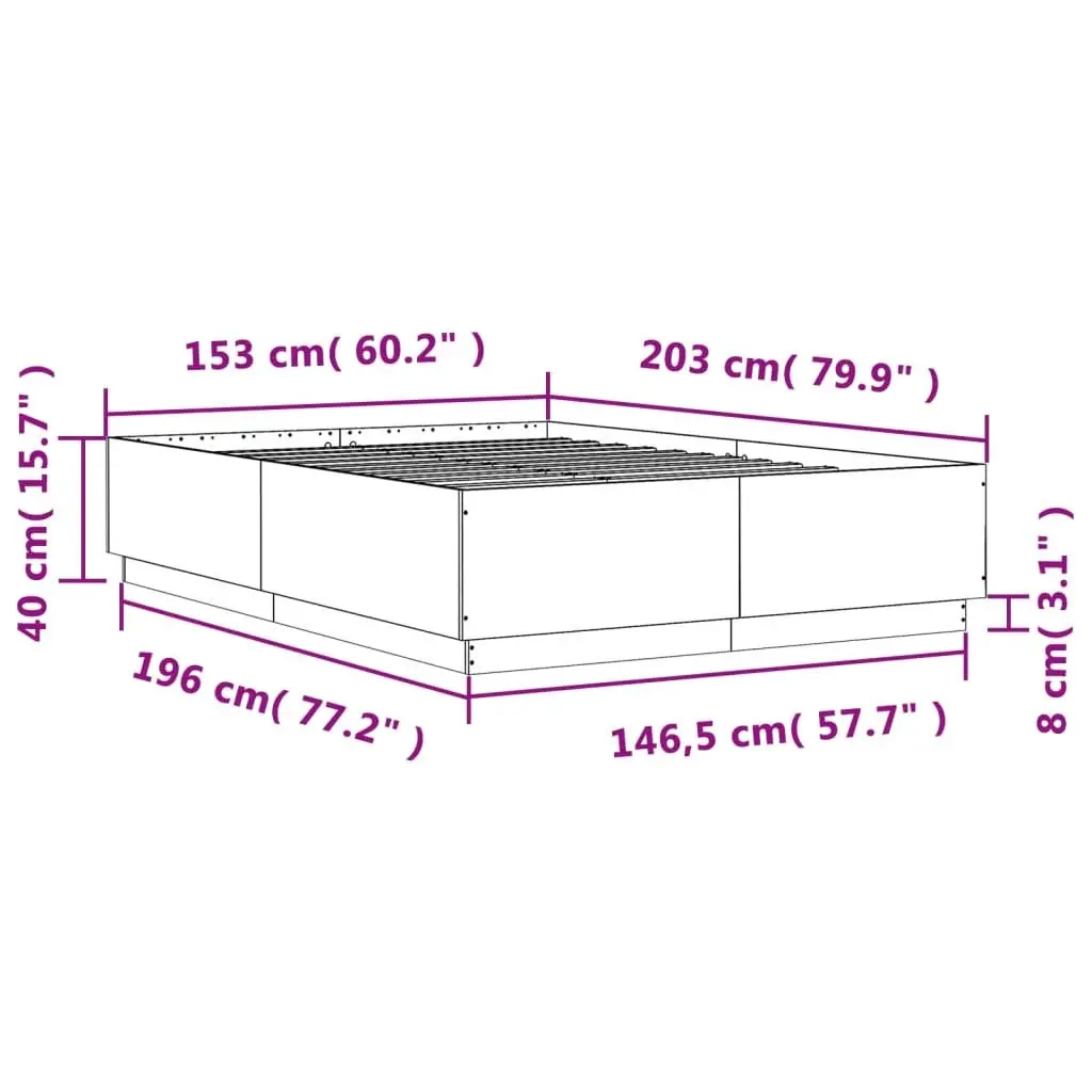 Bed Frame RGB LED Lights Slatted Base 150x200 cm Black