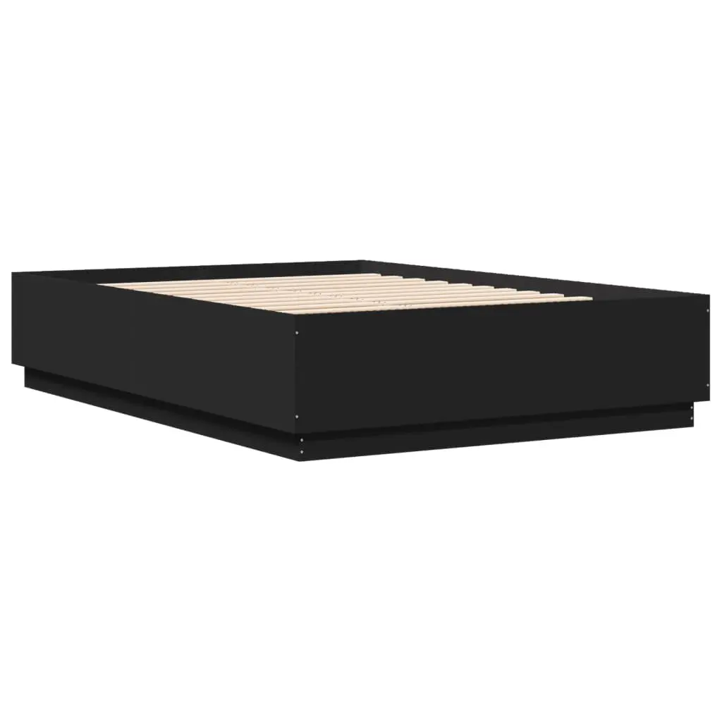 Bed Frame RGB LED Lights Slatted Base 150x200 cm Black