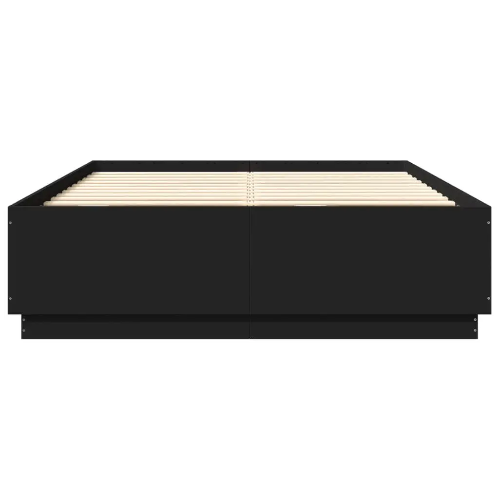 Bed Frame RGB LED Lights Slatted Base 150x200 cm Black