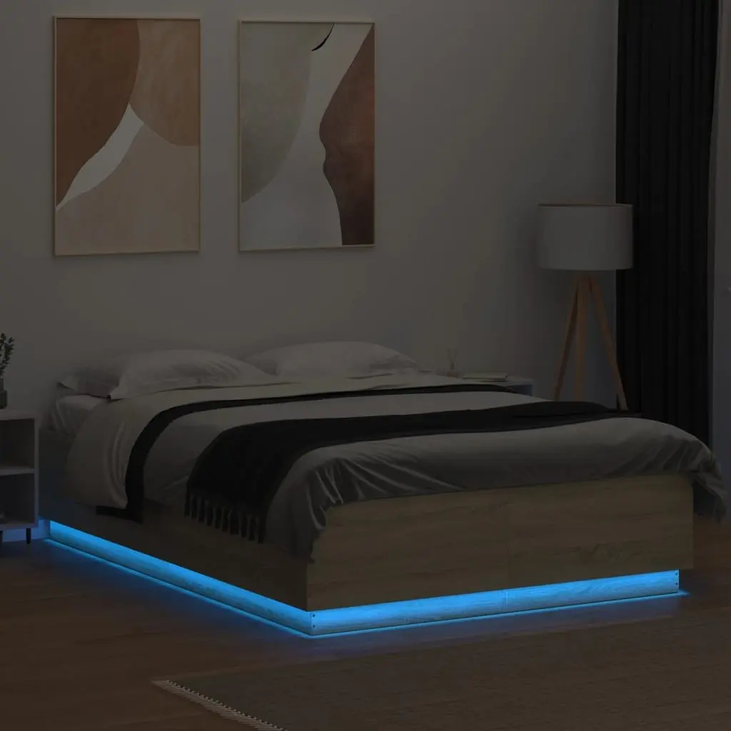 Sonoma Oak Bed Frame with Integrated LED Lighting