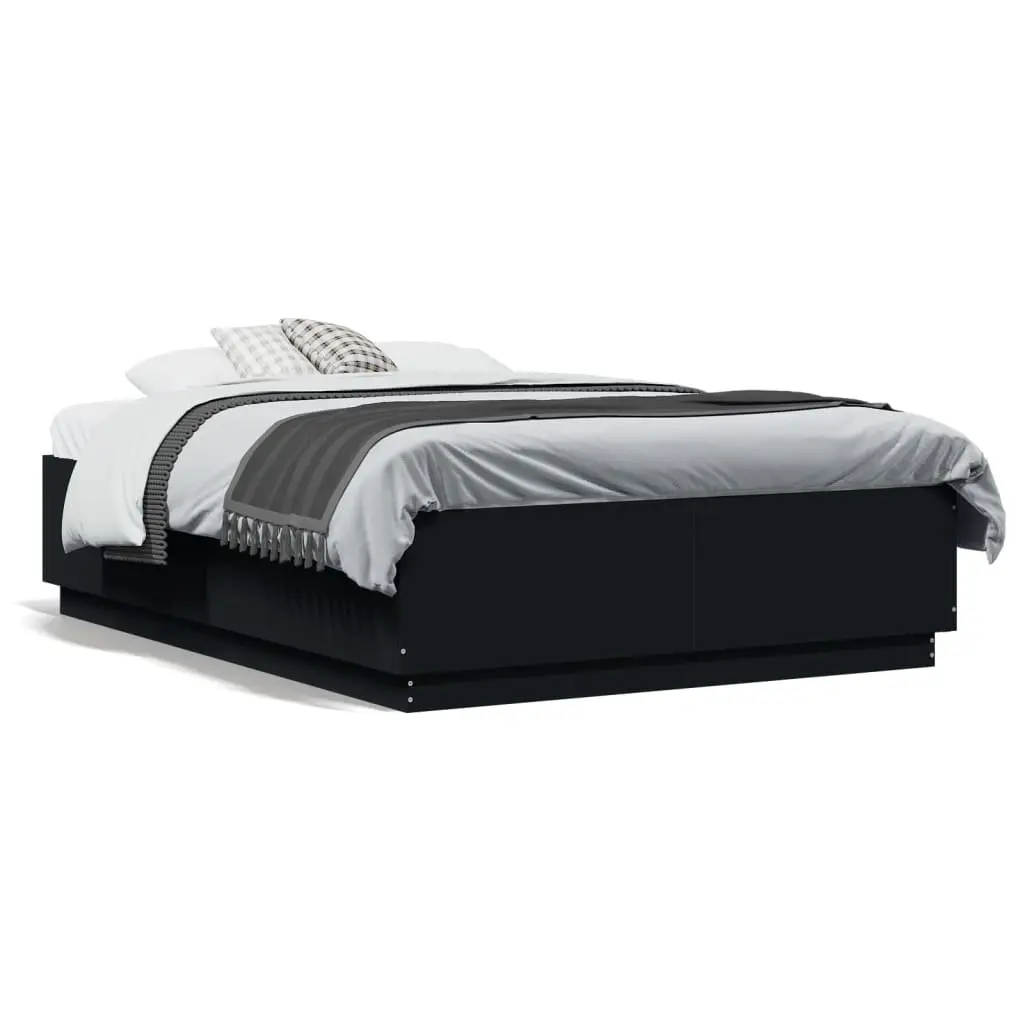 Bed Frame RGB LED Lights Slatted Base 135x190 cm Black