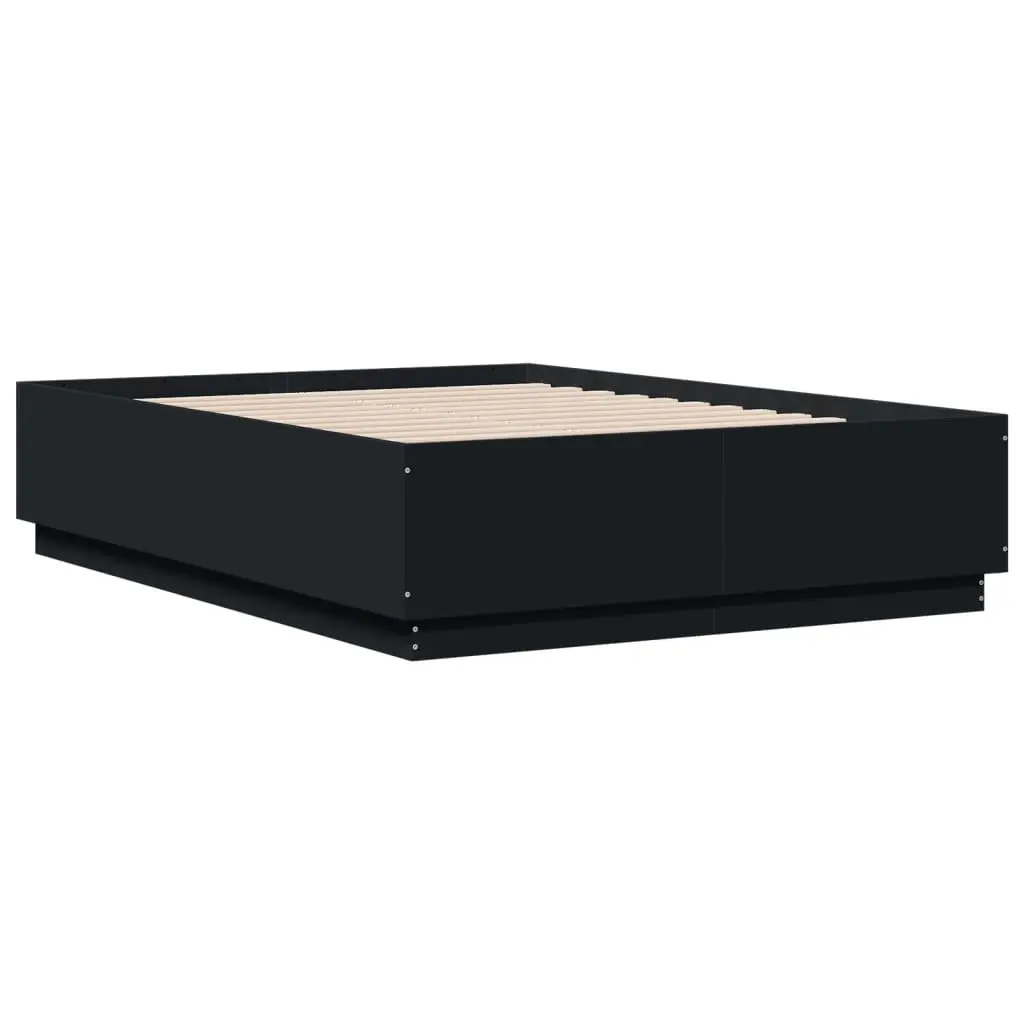 Bed Frame RGB LED Lights Slatted Base 135x190 cm Black