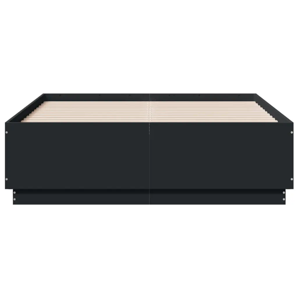 Bed Frame RGB LED Lights Slatted Base 135x190 cm Black