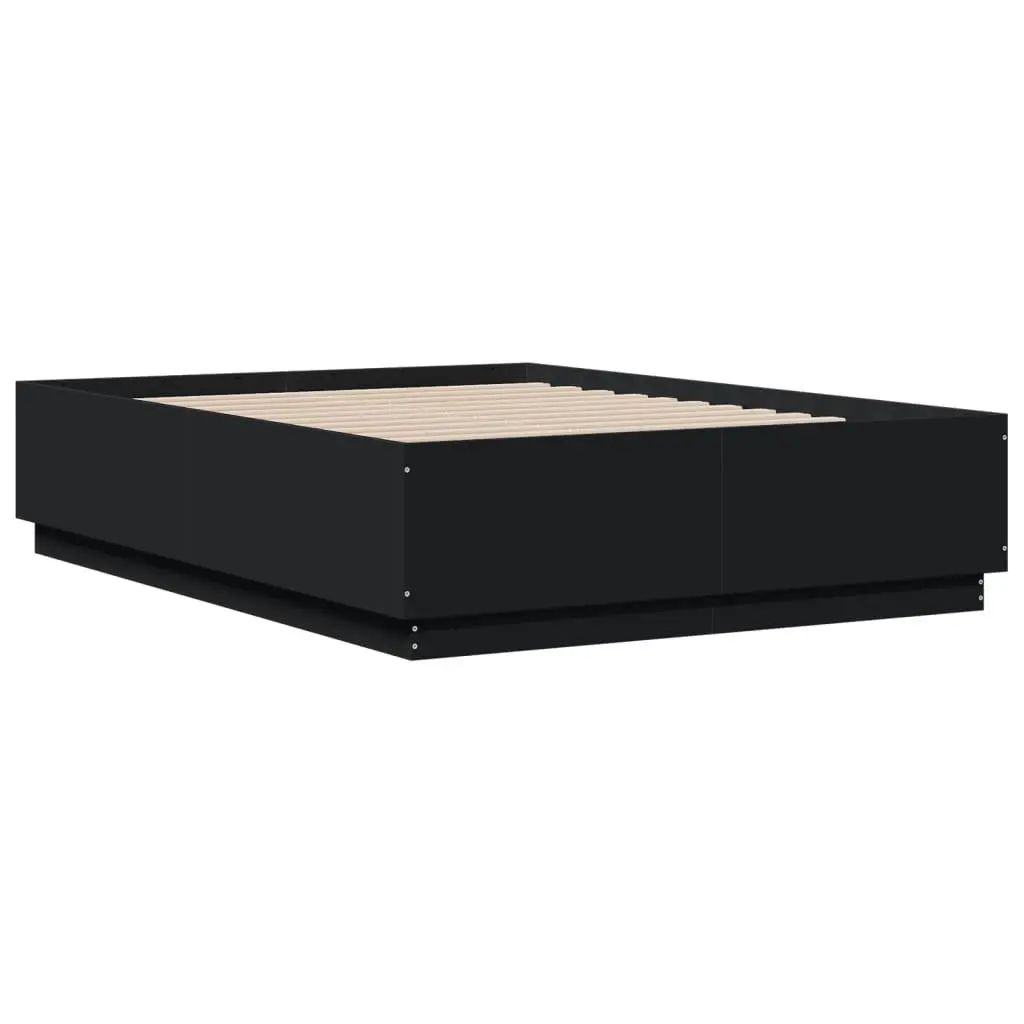 Bed Frame RGB LED Lights Slatted Base 135x190 cm Black