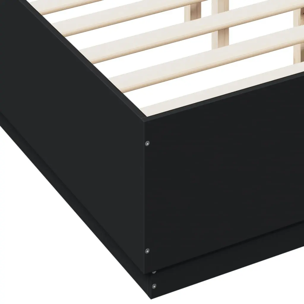 Bed Frame RGB LED Lights Slatted Base 135x190 cm Black