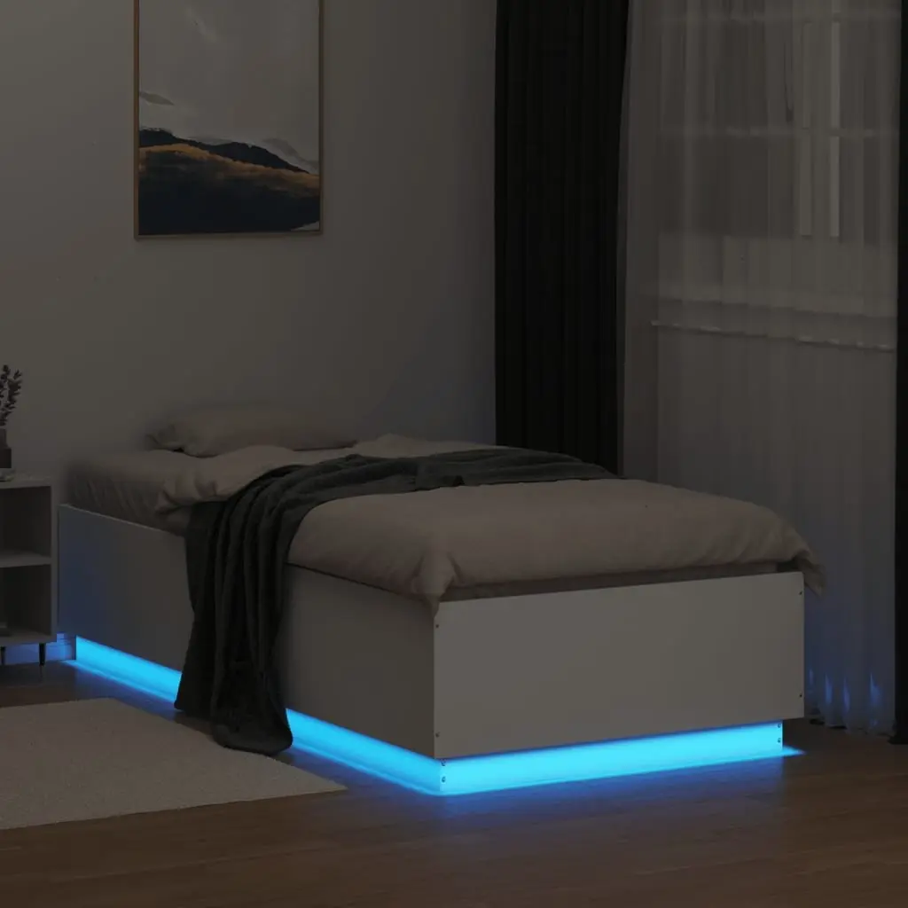 LED Bed Frame White 90x190 cm Slatted Base RGB Lights Engineered Wood
