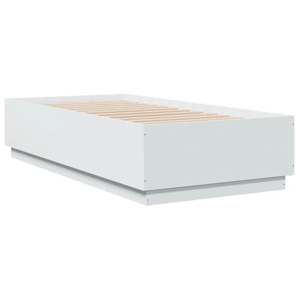 LED Bed Frame White 90x190 cm Slatted Base RGB Lights Engineered Wood