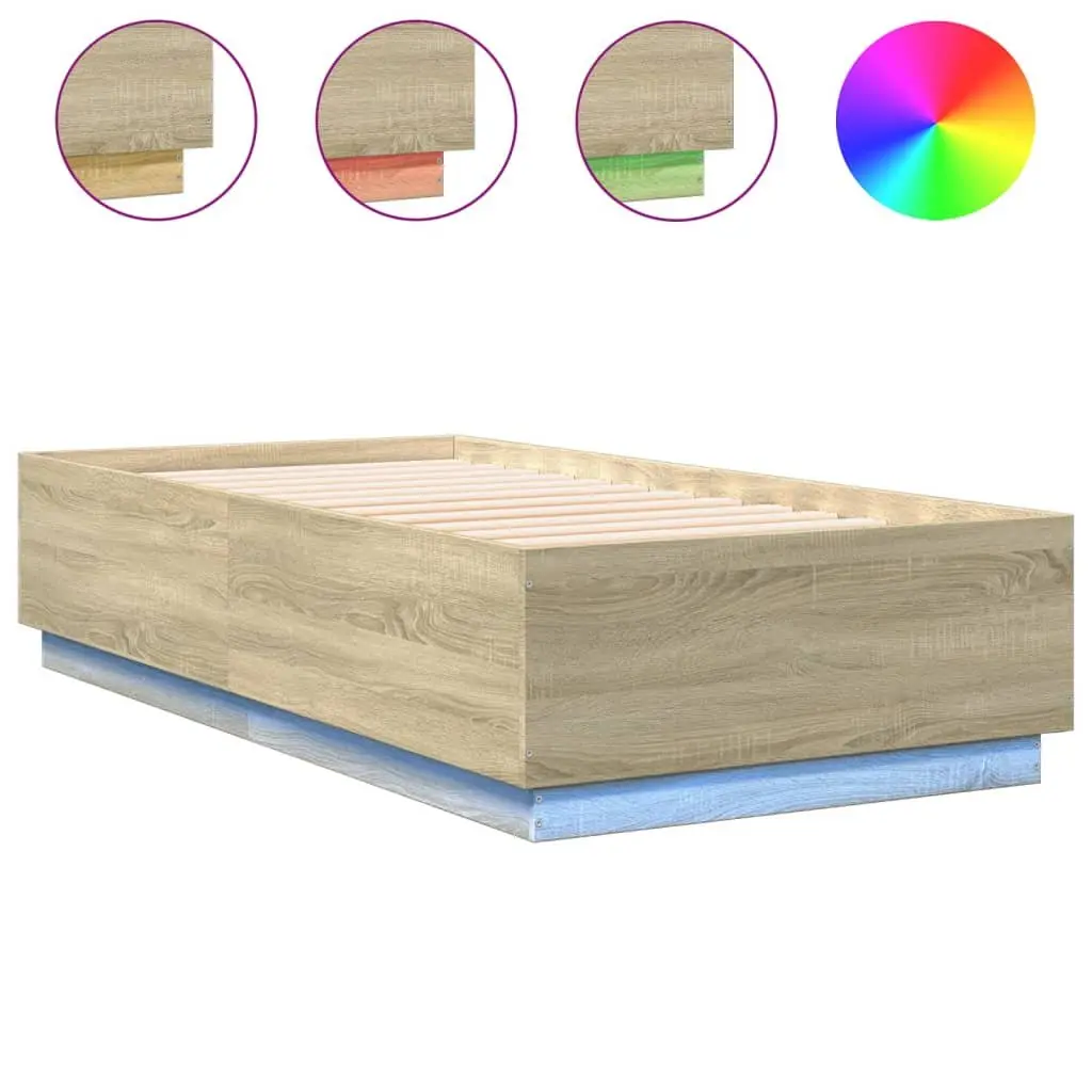 Bed Frame with RGB LED Lights and Slatted Base