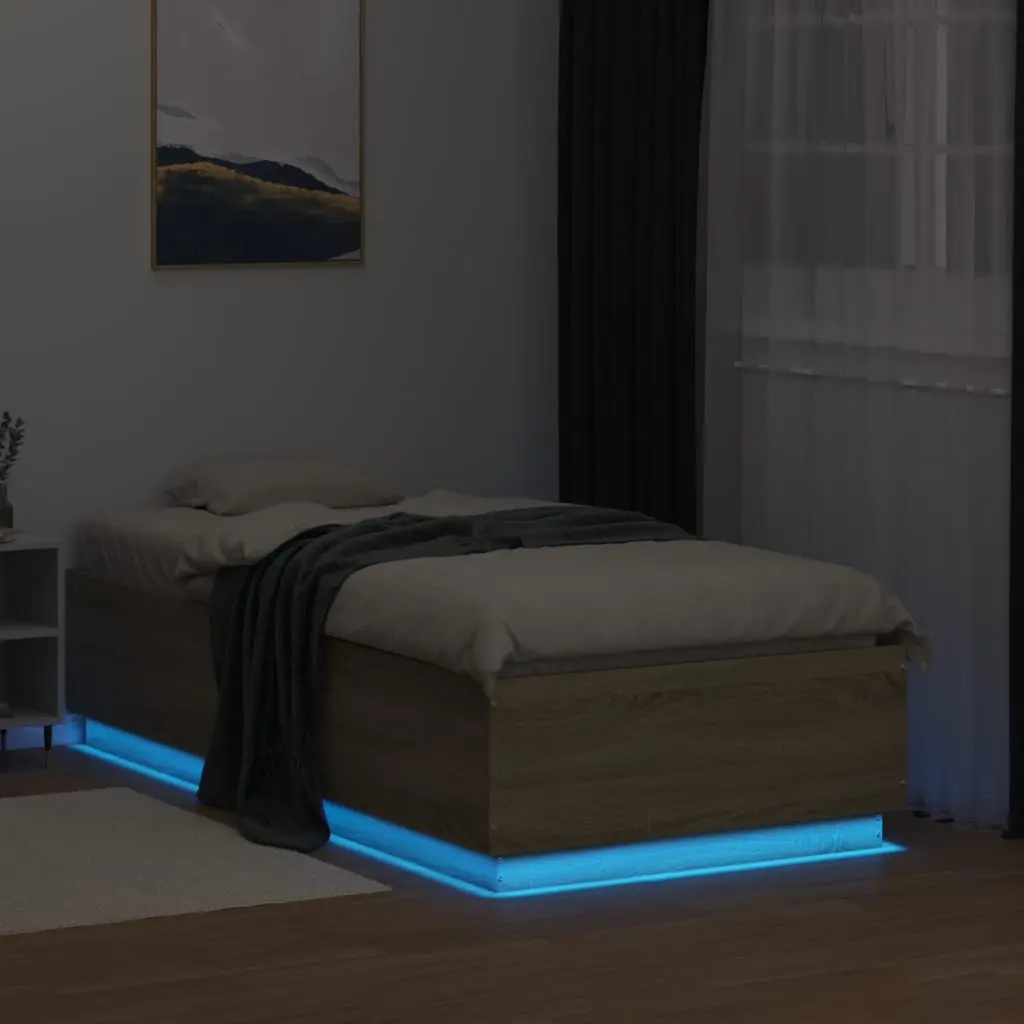 Bed Frame with RGB LED Lights and Slatted Base