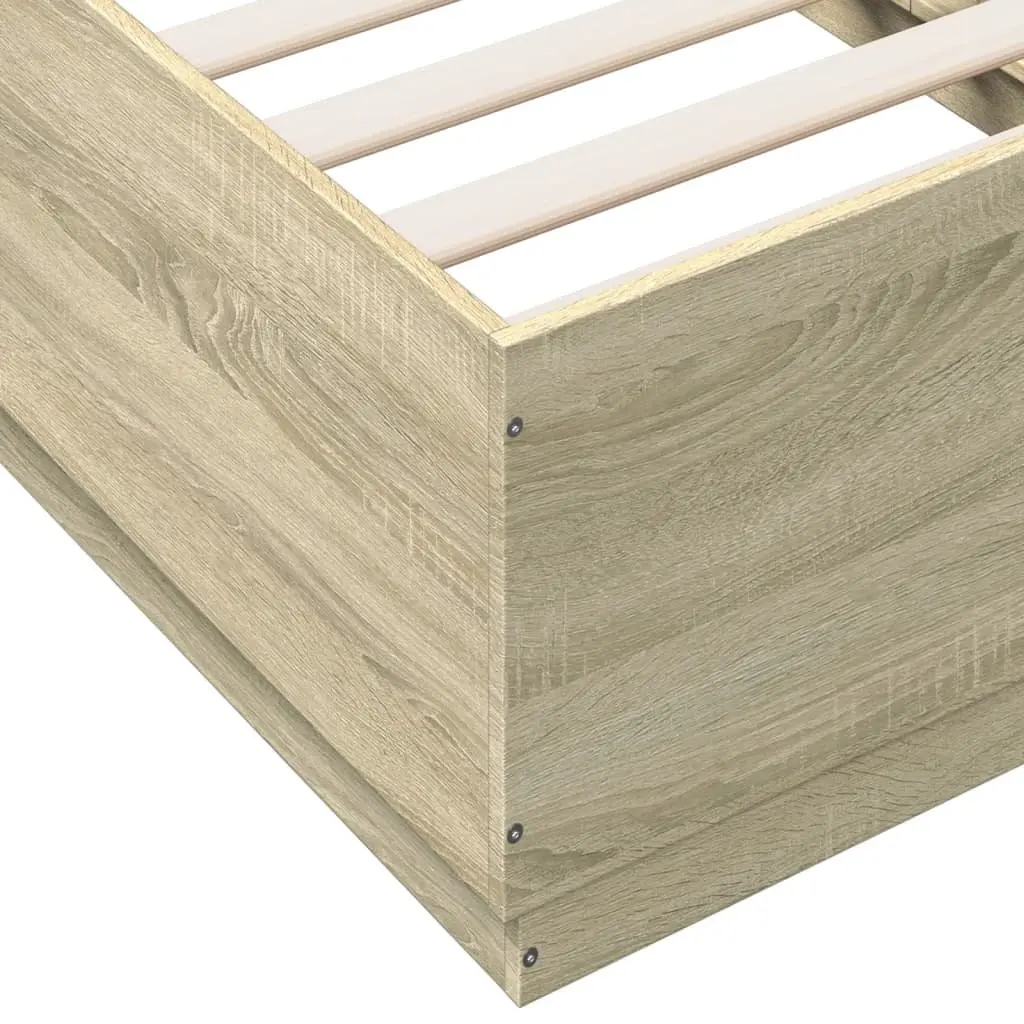 Bed Frame with RGB LED Lights and Slatted Base