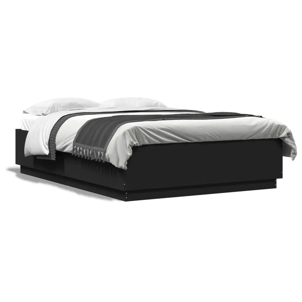 Black Bed Frame Queen Size Slatted Base Modern Design Bedroom Furniture