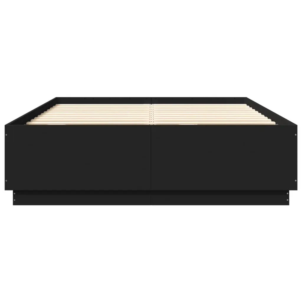 Black Bed Frame Queen Size Slatted Base Modern Design Bedroom Furniture