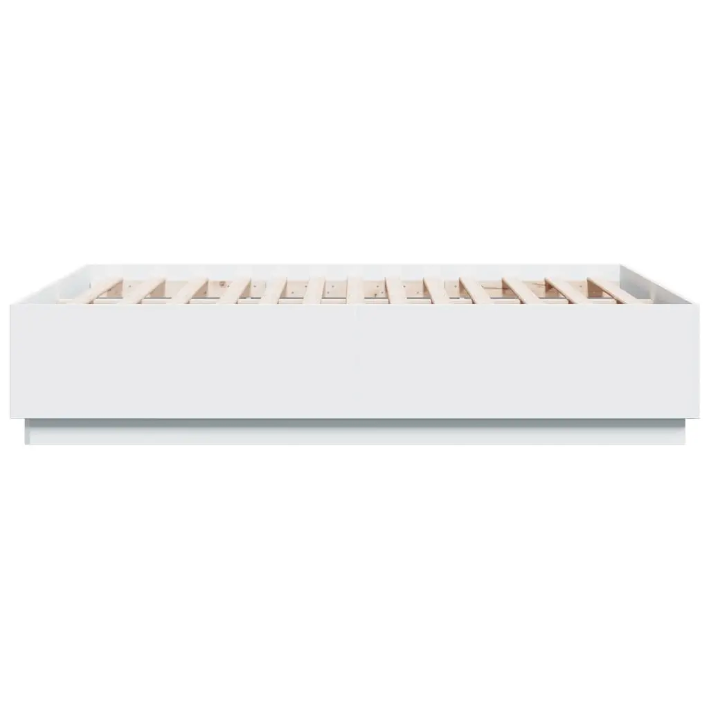 Bed Frame White 135x190 cm Modern Design Engineered Wood Plywood Slats Bedroom