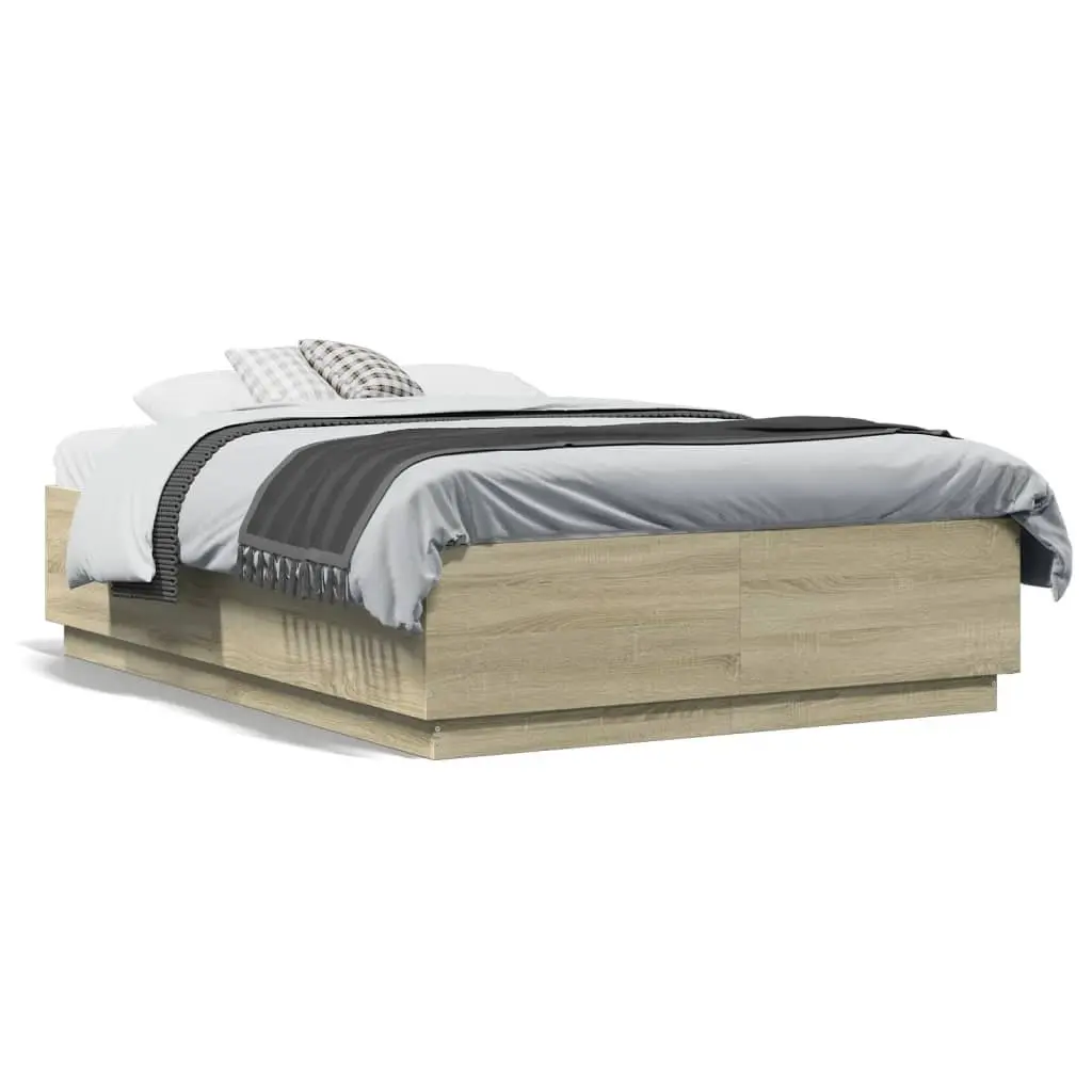 Bed Frame Brown Engineered Wood Slatted Base 135x190 cm Suitable for Contemporary Bedroom Furniture