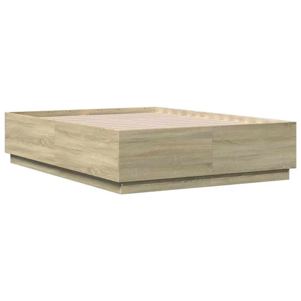Bed Frame Brown Engineered Wood Slatted Base 135x190 cm Suitable for Contemporary Bedroom Furniture