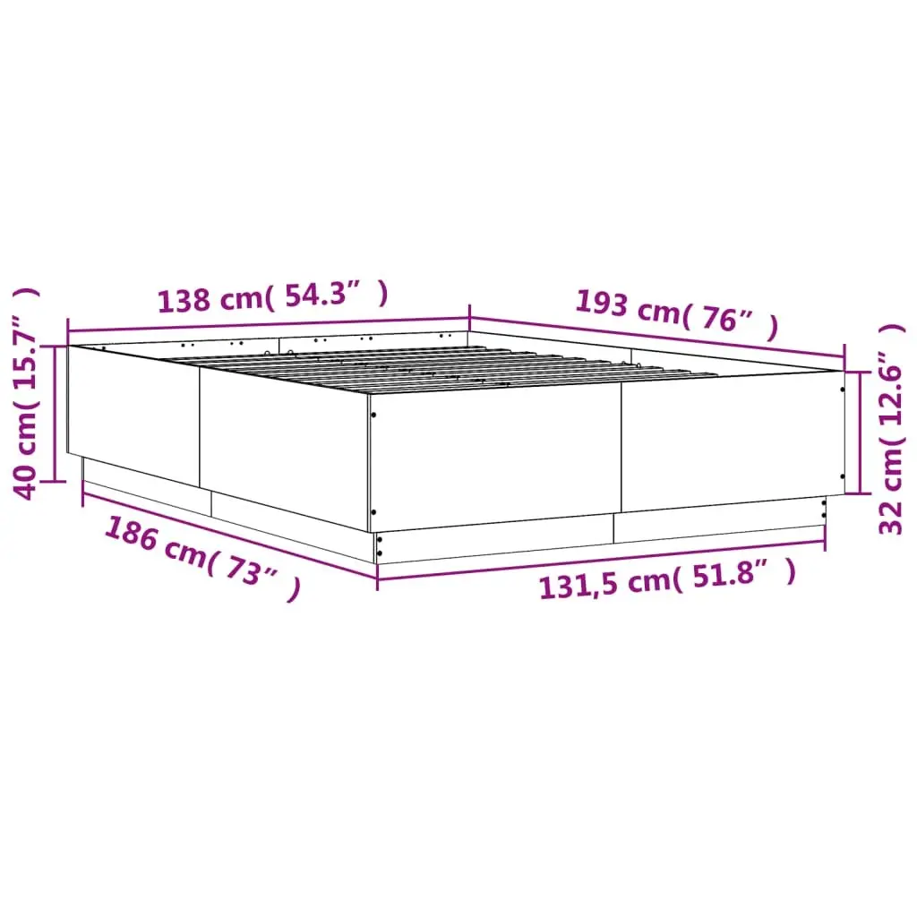 Bed Frame Brown Engineered Wood Slatted Base 135x190 cm Suitable for Contemporary Bedroom Furniture