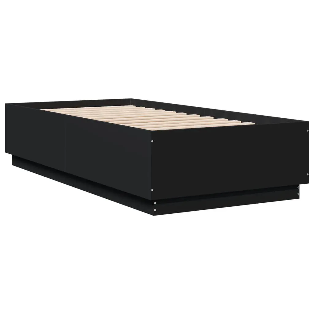 Bed Frame 90x190 cm Modern Black Slatted Base Engineered Wood Bedroom Furniture
