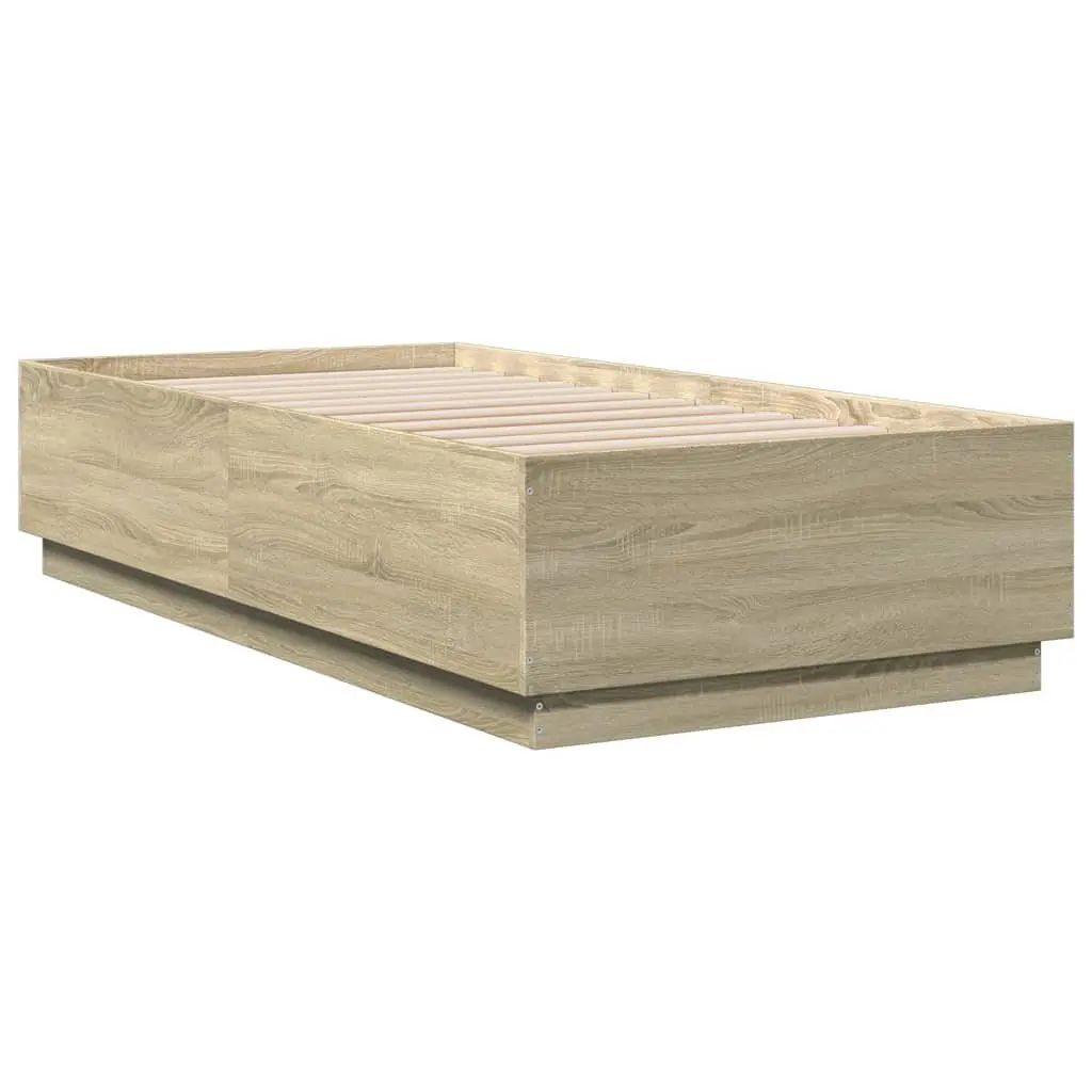 Bed Frame 90x190 cm Sonoma Oak Brown Engineered Wood Slatted Base Modern Design
