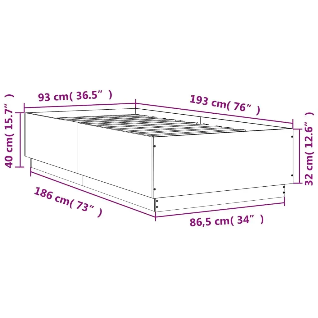 Bed Frame 90x190 cm Sonoma Oak Brown Engineered Wood Slatted Base Modern Design