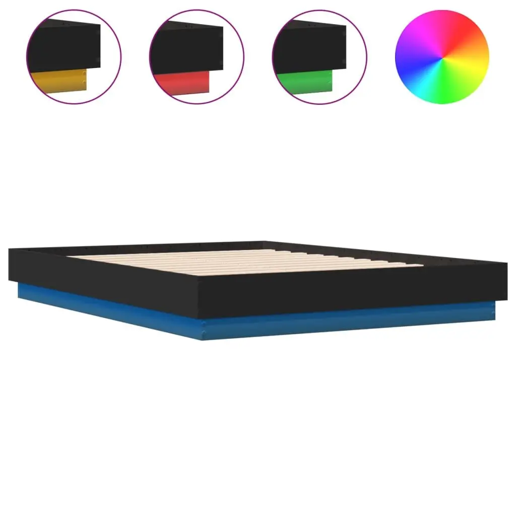 Bed Frame RGB LED Lights 135x190cm Black Platform Bedroom Furniture