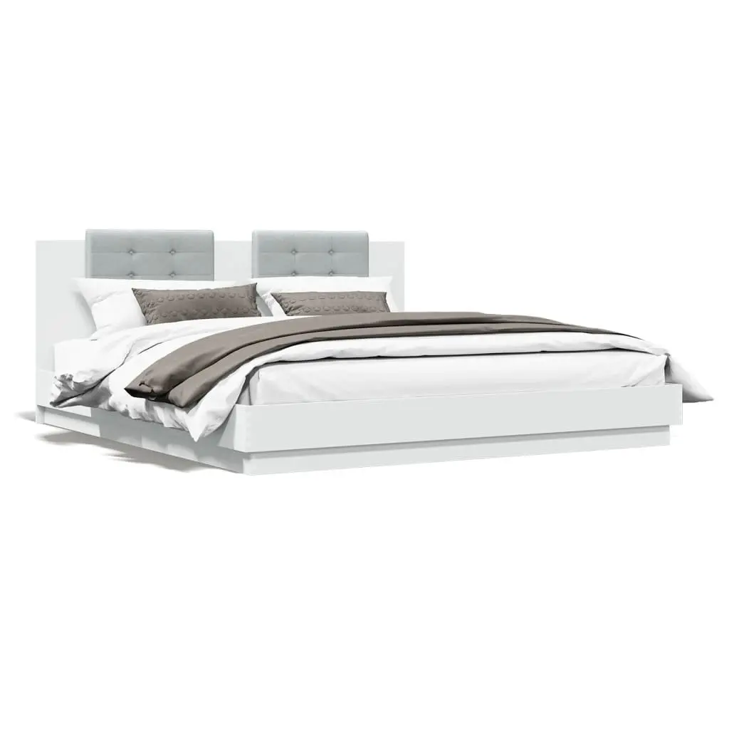 White King Bed Frame with Headboard Engineered Wood and Plywood Slats 183x203 cm