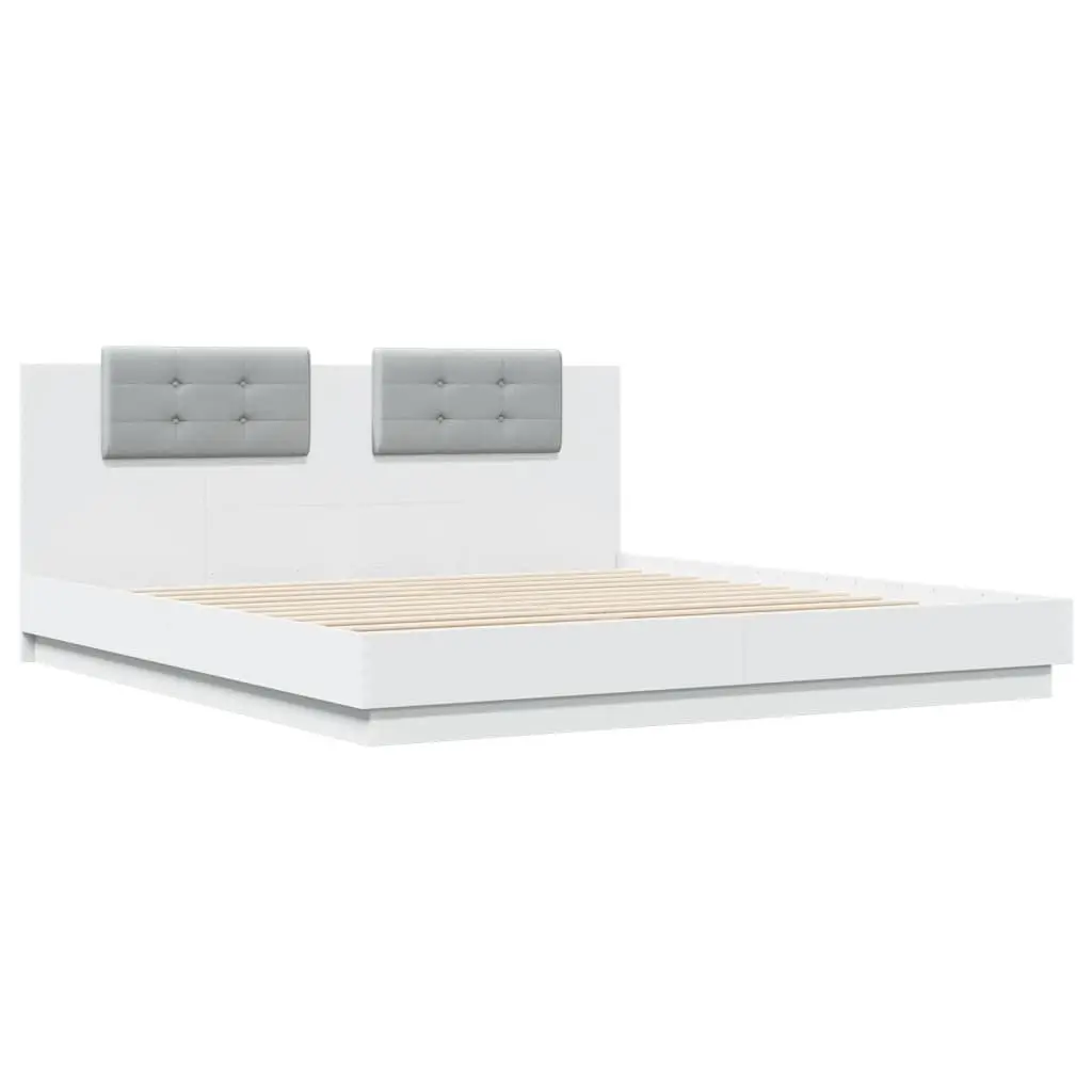 White King Bed Frame with Headboard Engineered Wood and Plywood Slats 183x203 cm