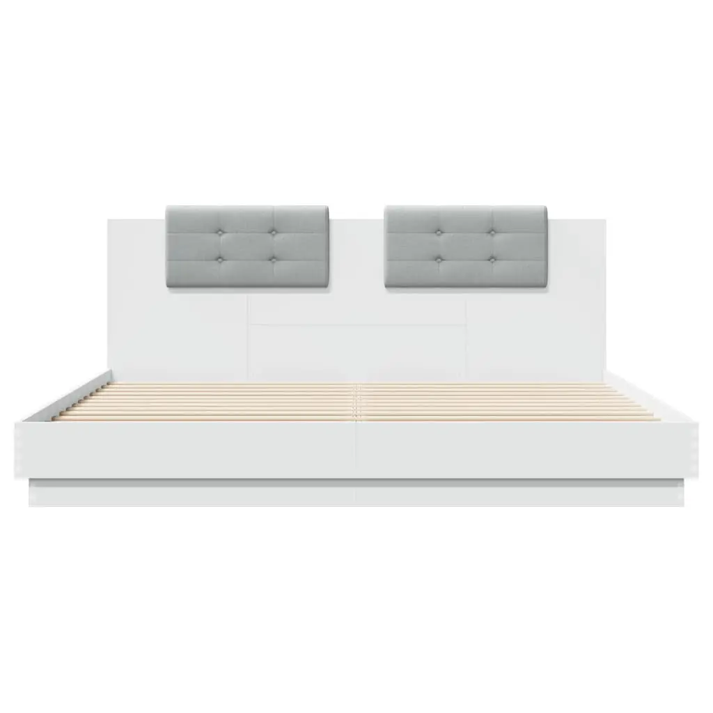White King Bed Frame with Headboard Engineered Wood and Plywood Slats 183x203 cm