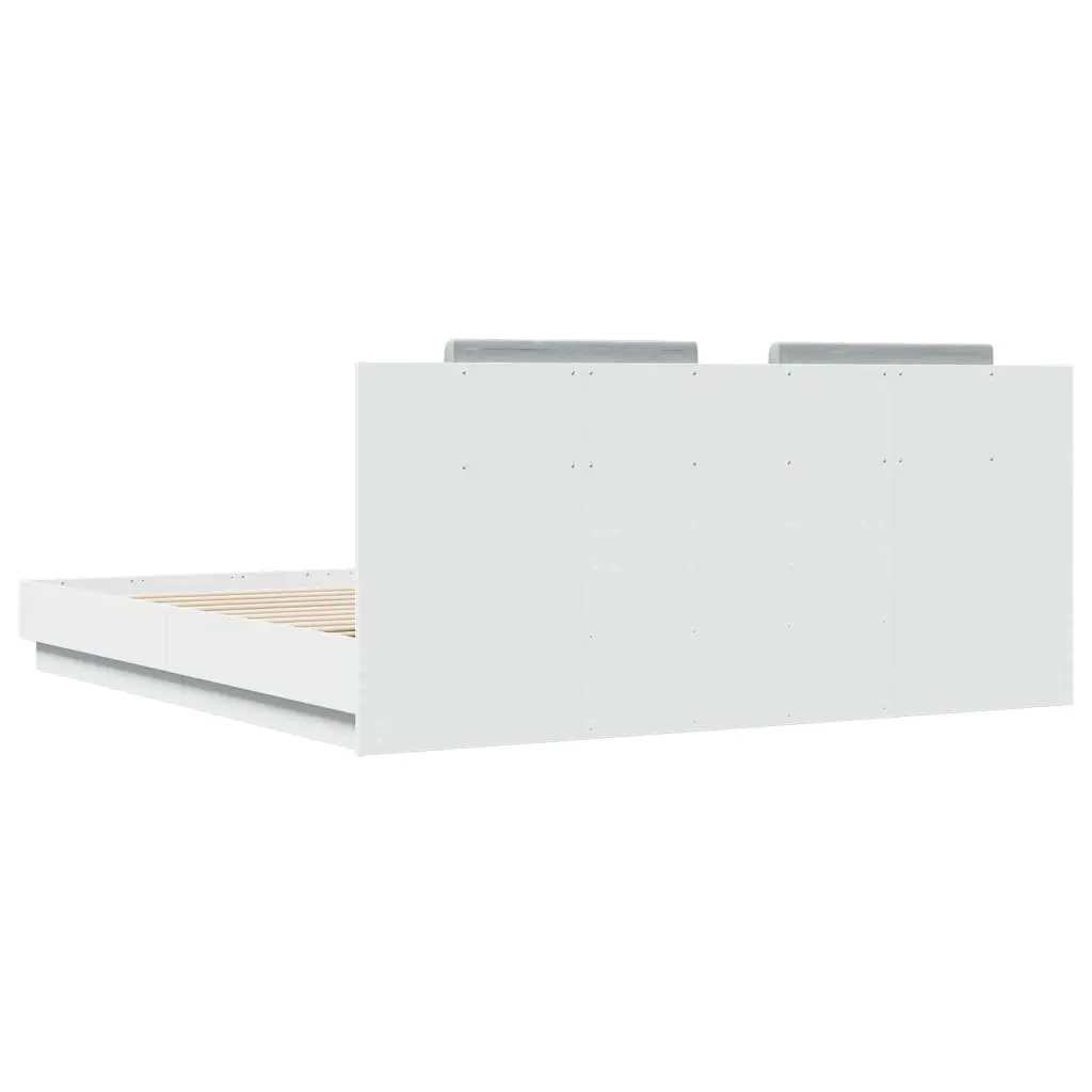 White King Bed Frame with Headboard Engineered Wood and Plywood Slats 183x203 cm
