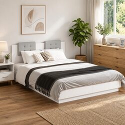 Comfortable White Bed Frame with Headboard 150x200 cm
