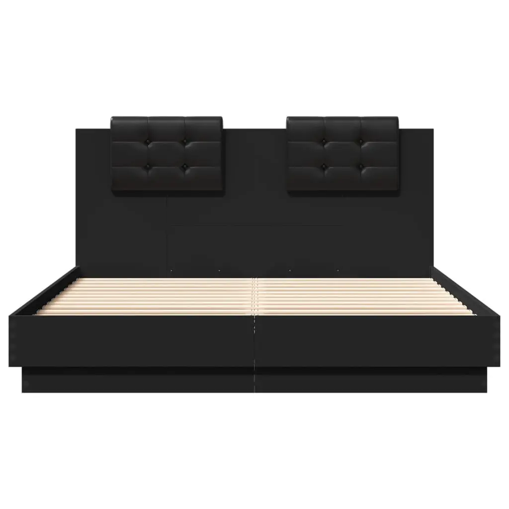Bed Frame with Headboard Black 150x200 cm Engineered Wood Plywood Slats