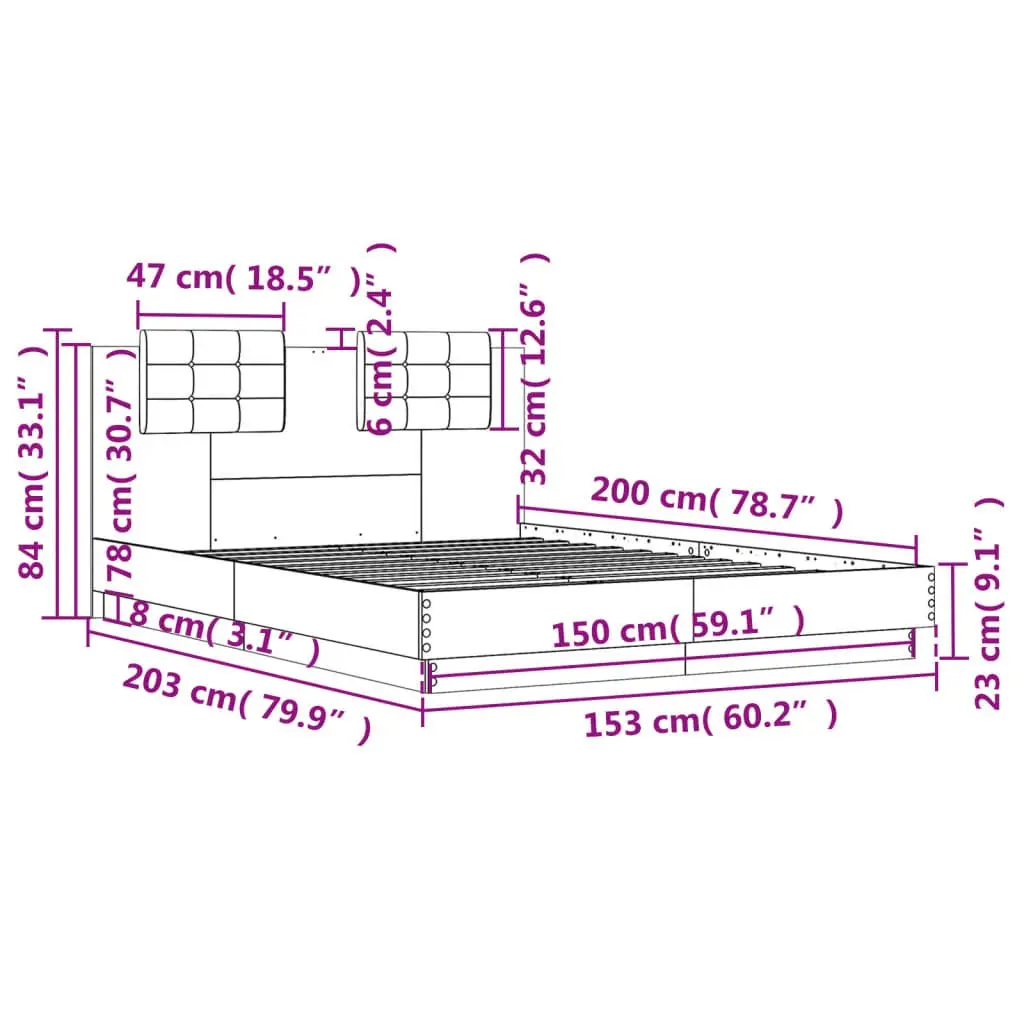 Bed Frame with Headboard Black 150x200 cm Engineered Wood Plywood Slats