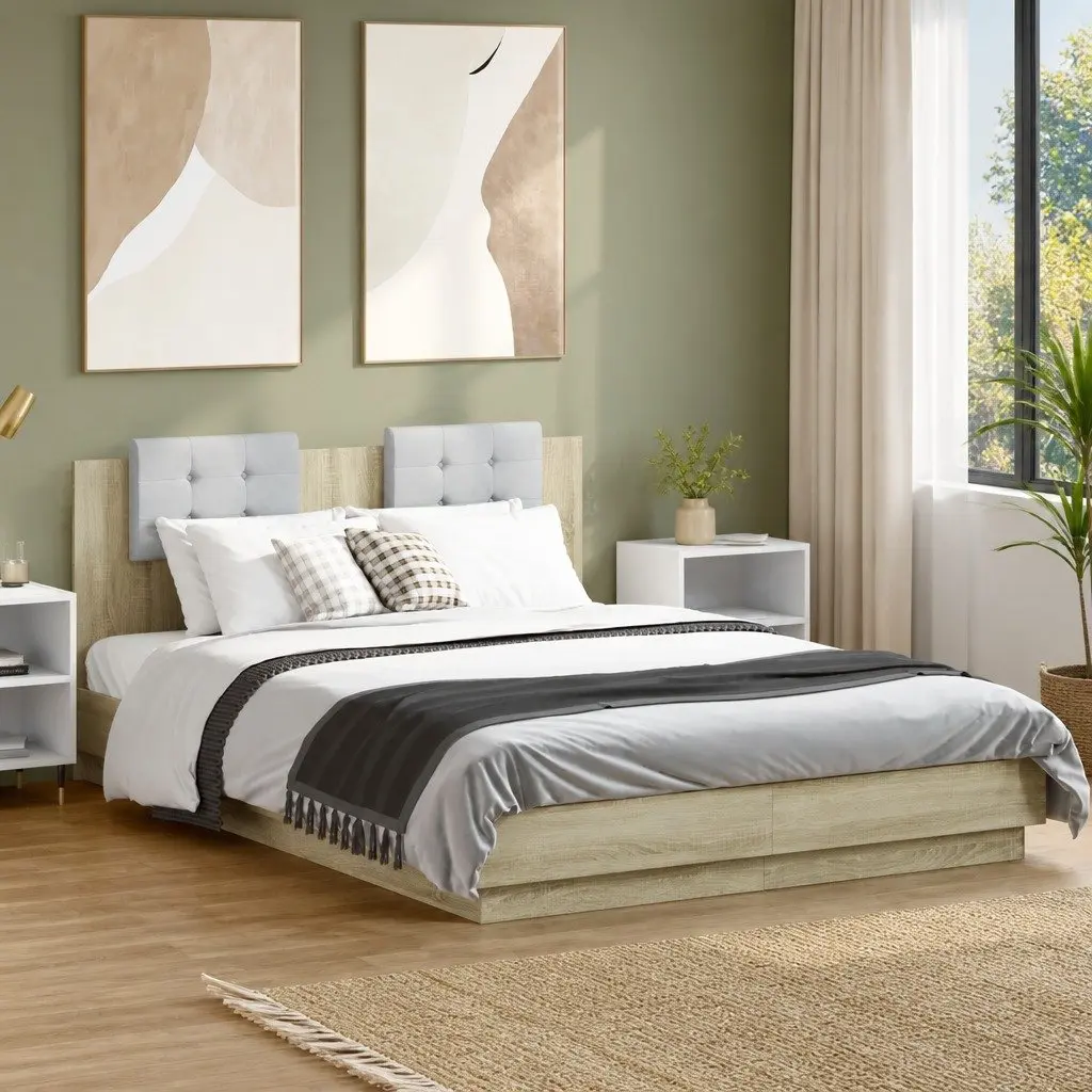 Bed Frame with Headboard Slatted Base Brown Engineered Wood 150x200cm Bedroom